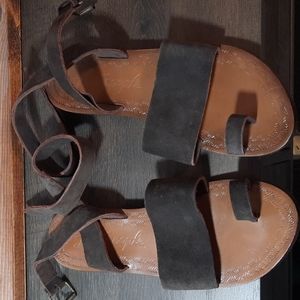 Womens Free People brown leather ankle wrap sandals, very cute